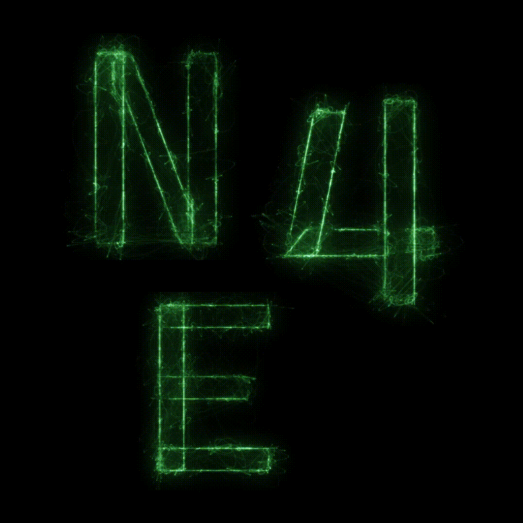 n4e — each letter rendered on an oscilloscope